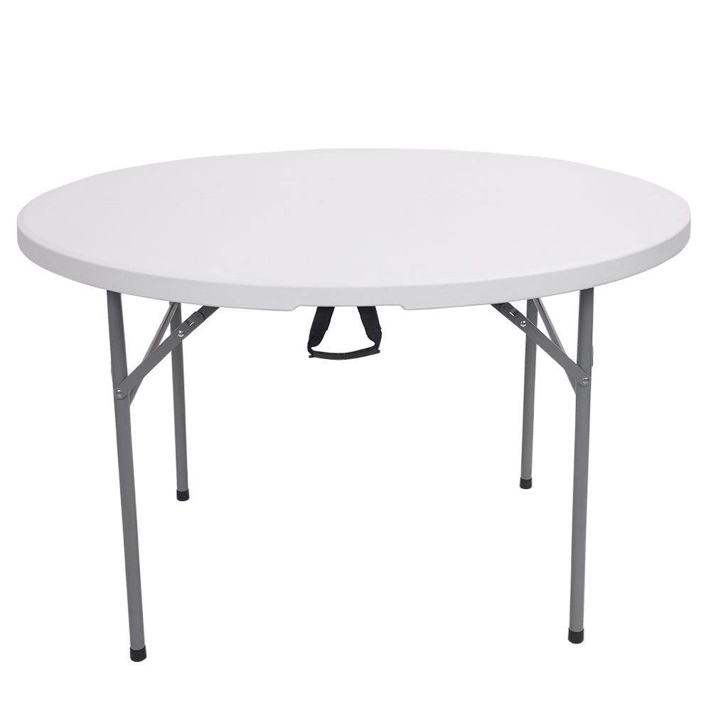 GZXS Round Folding Table 48 Inch， Foldable Portable Plastic Small Desk with Handle， 4ft Heavy Duty Circle Commercial Card Table for Indoor Outdoor Parties， Dining， Patio， Picnic， Banquet， White