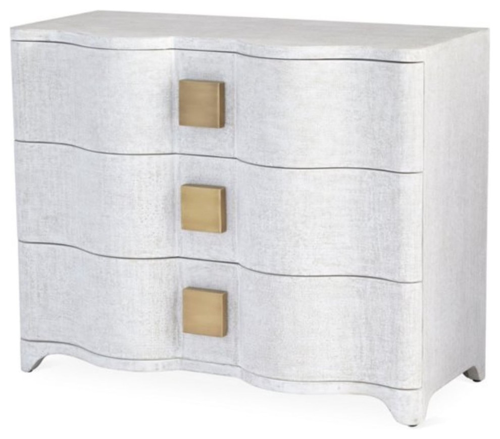 Linen Wrapped MidCentury Off White Accent Chest  Console Drawers Fabric Curved   Transitional   Accent Chests And Cabinets   by My Swanky Home  Houzz