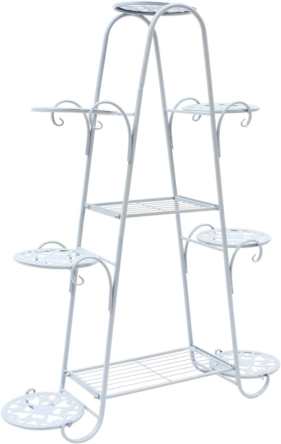 Flkoendmall 9 Tier Metal Plant Stand Garden Decor Planter Holder Flower Pot Shelf Rack White