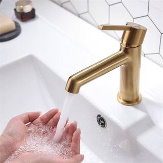 FLG Single Handle Single Hole Bathroom Faucet Deck Mount Brass Bathroom Sink Faucet in Brushed Gold CC-0125-BG