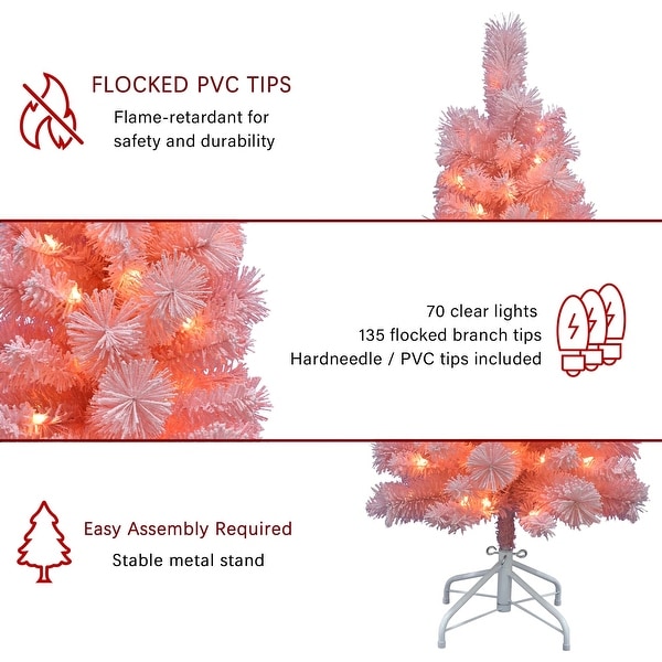 4Ft PreLit Flocked Pink Tree