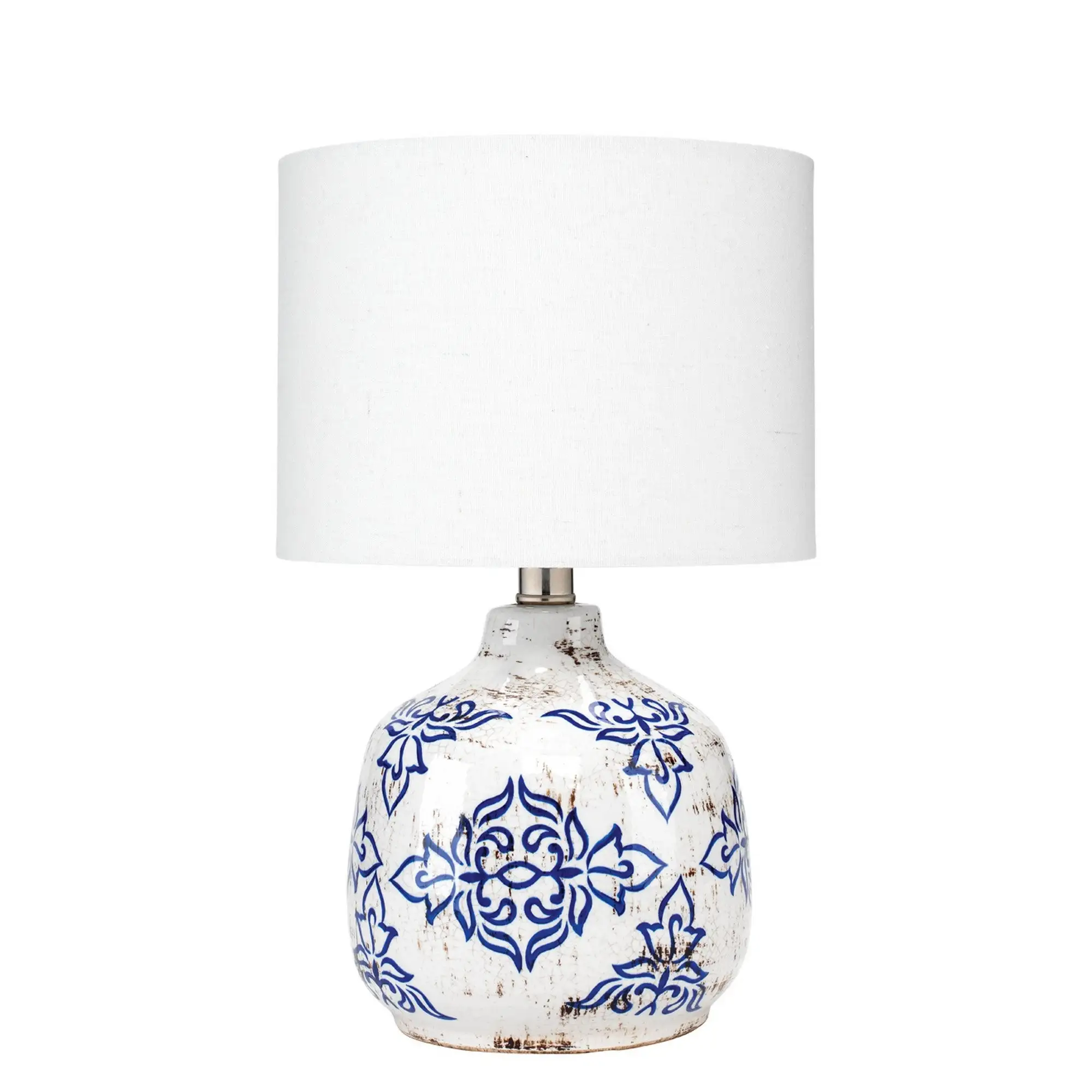 Table Lamp with Floral Pattern Ceramic Base， White