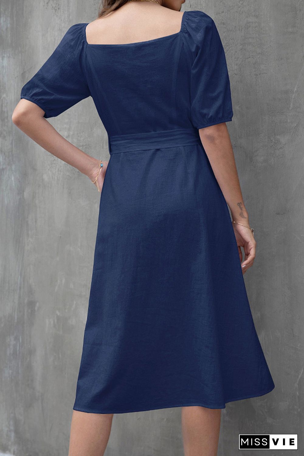 Lantern Sleeve High Waist Buttoned Midi Dress Wholesale