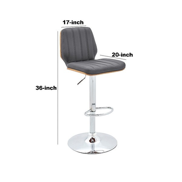 Adjustable Swivel Gray Faux Leather with Walnut Back and Chrome Bar Stool - 20 L x 17 W x 36 H Inches