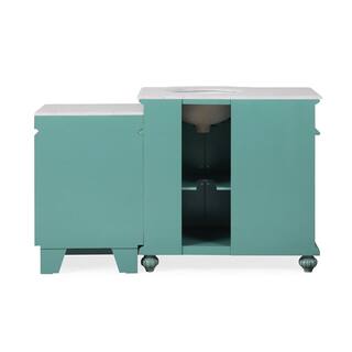 Silkroad Exclusive 55.5 in. W x 22 in. D x 36 in. H Freestanding Bath Vanity in Vintage Green with Carrara White Marble Top V0213NW56R