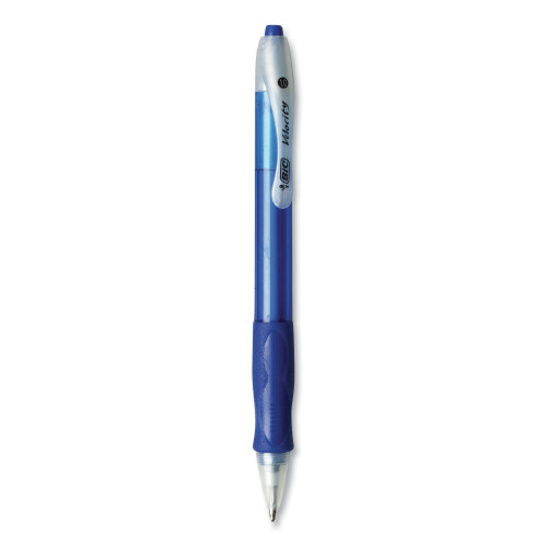 BIC Velocity Retractable Ballpoint Pen， 1mm， Blue Ink， Trans Blue Barrel， Dozen (VLG11BE)