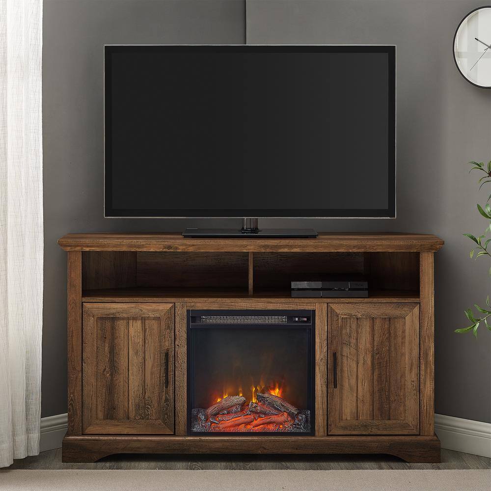 Welwick Designs 54 in. Reclaimed Barnwood Transitional Grooved Door Fireplace TV Stand Fits TVs up to 60 in. HD9077