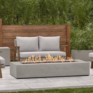 JENSEN CO Brookhurst 72 in. L X 12 in. H Outdoor GFRC Liquid Propane Fire Pit in Flint with Lava Rocks 1591LP-FLNT