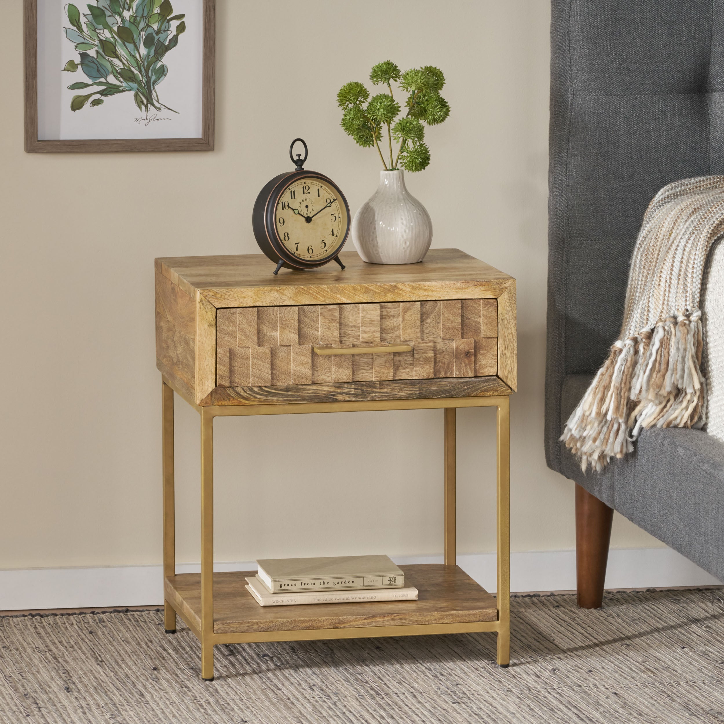 Sandia Handcrafted Boho Mango Wood Nightstand