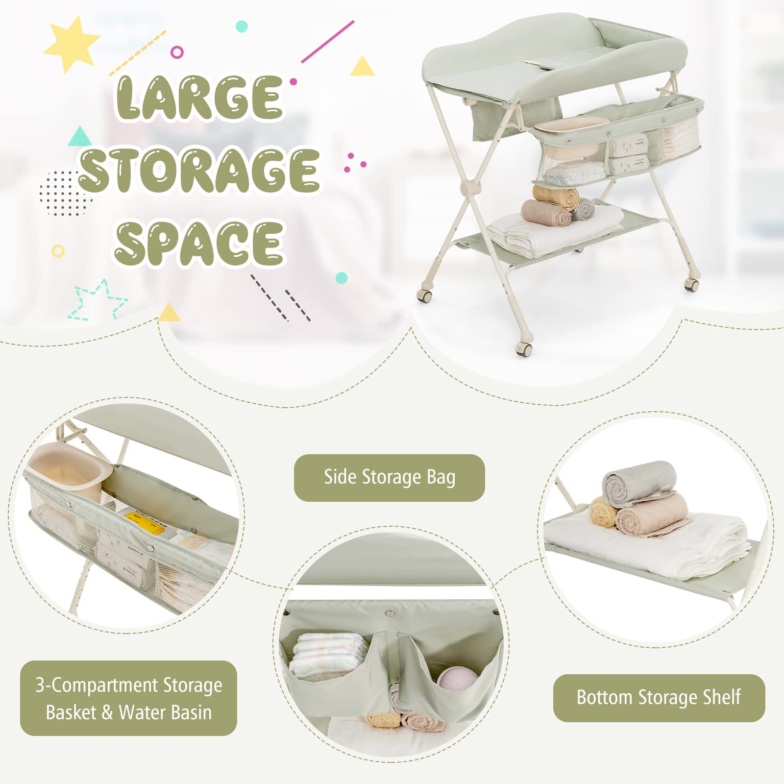 Costzon Portable Baby Changing Table, Foldable Diaper Changing Station