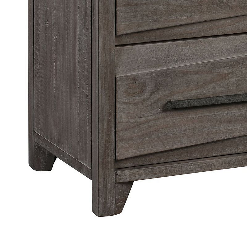 27 Inch 2 Drawer Wooden Nightstand with Bar Pulls， Brown