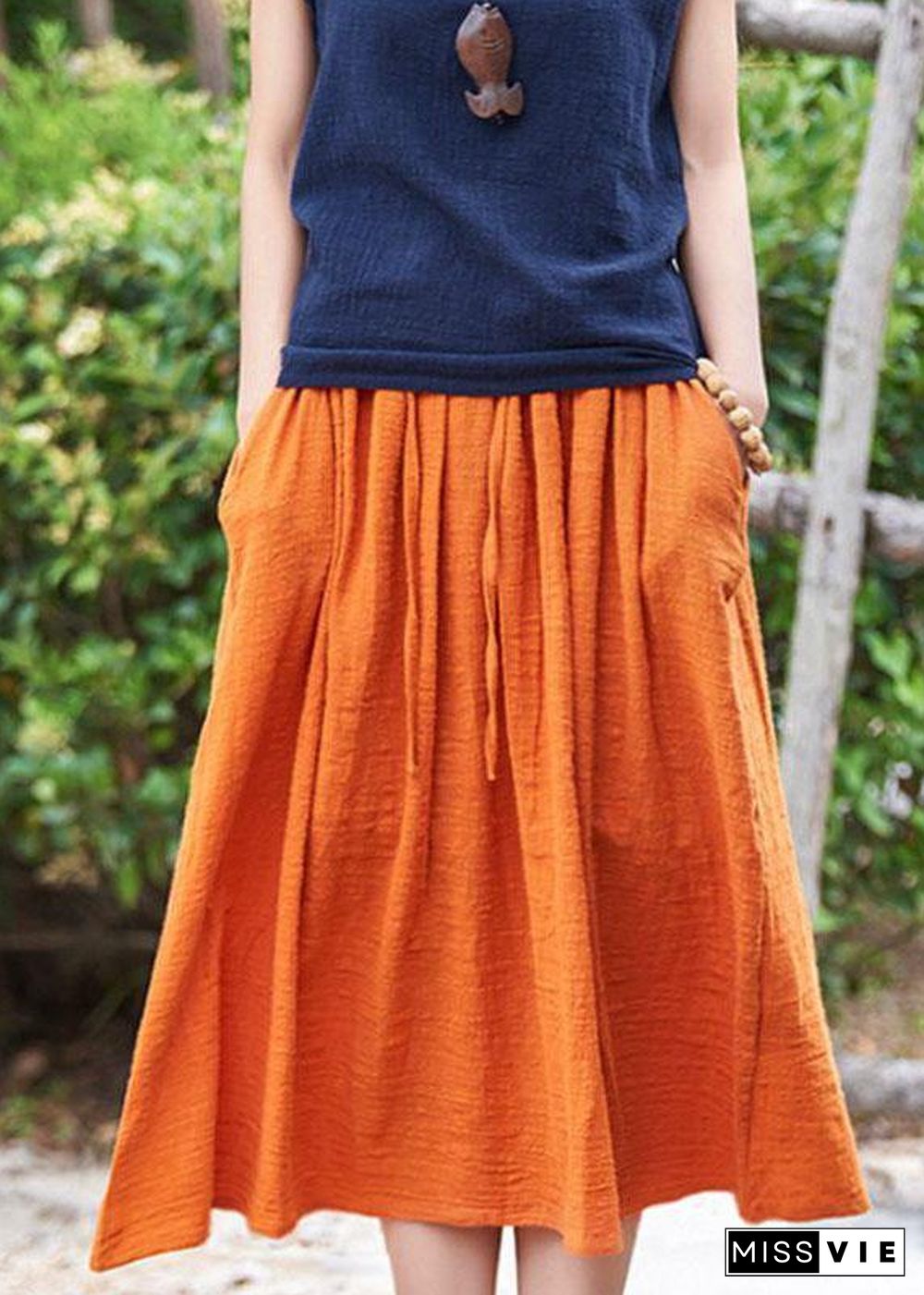 Retro Cotton And Hemp Baggy Thin tight Waist Skirt