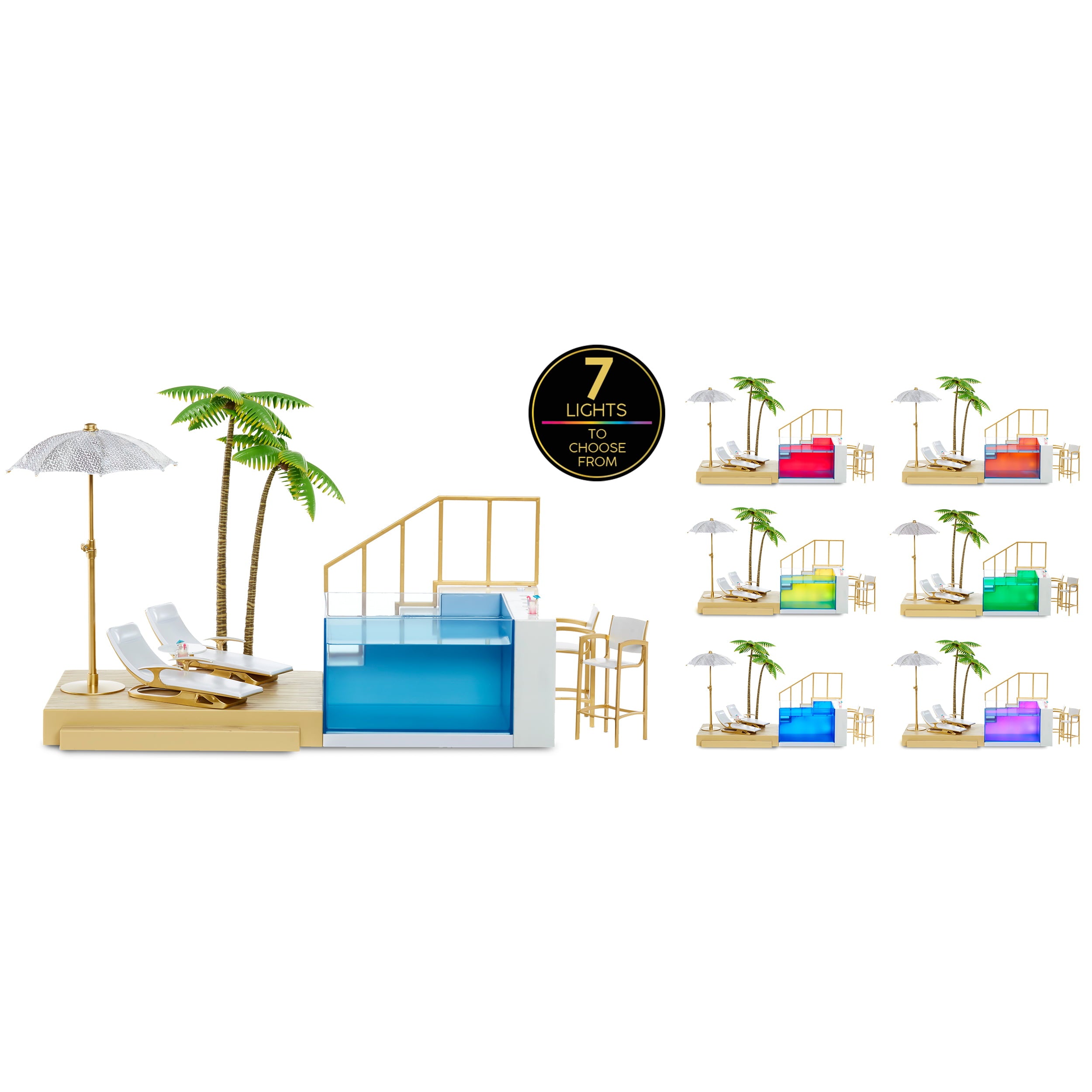 Rainbow High Color Change Pool and Beach Playset: 7-in-1 Light-Up-Multicolor Changing Pool and Pool Accessories. Fits 7 Fashion Dolls, Toy Gift for Kids Ages 6 7 8+ to 12