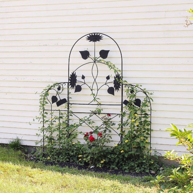 Sunflower Iron Garden Trellis Decorative Plant Support Black Powder Coat Finish Corrosion resistant