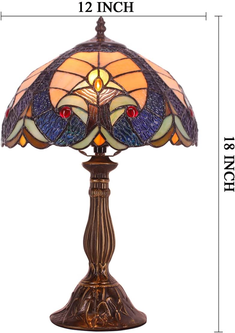 GEDUBIUBOO Tiffany Style Lamp Stained Glass Bedside Table Lamp Blue Yellow Liaison Reading Desk Light 12X12X18 Inches Decor Bedroom Living Room  Office S160E Series