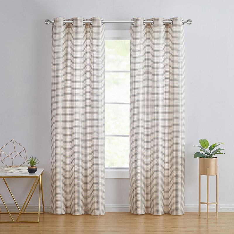 Modern Elements Hannah Grid Waffle Light Filtering Set of 2 Window Curtain Panels