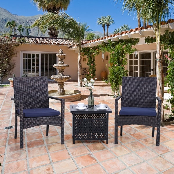 3-piece Patio Bistro Set， Rattan Chairs and Metal Side Table with Umbrella Hole - Overstock - 32355552