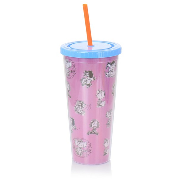 Gibson Peanuts 70th Anniversary 4 Piece Plastic 23 6oz Tumbler Set With Lid And Straw In Assorted Colors