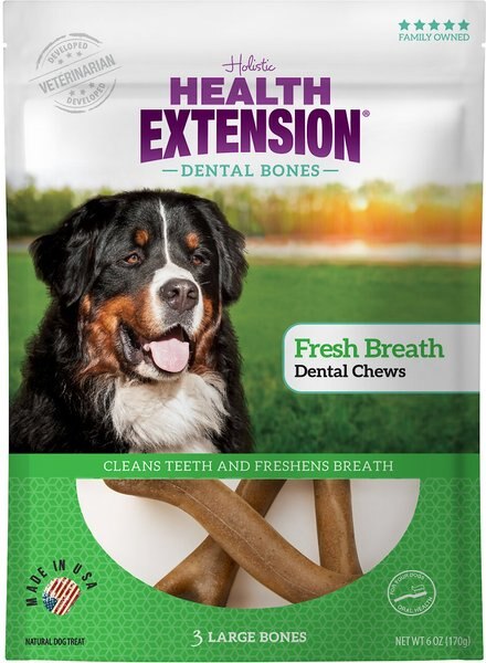 Health Extension Fresh Breath Mint Flavored Dental Dog Treats， Large， 3 count