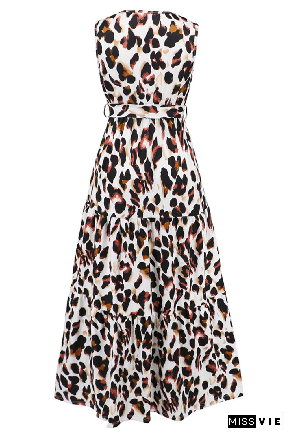 Sleeveless V Neck Splicing Leopard Dress