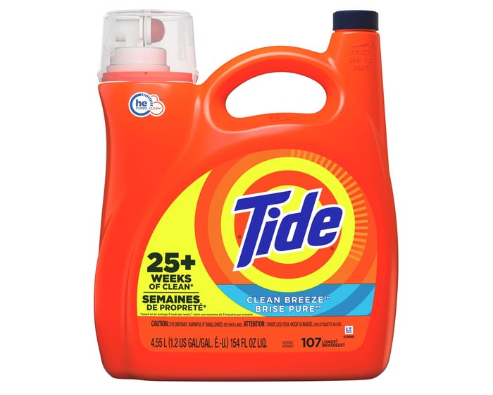 Tide Liquid 2x HE 107 Loads， Clean Breeze Scent， 154 Fl. Oz. - 80364465