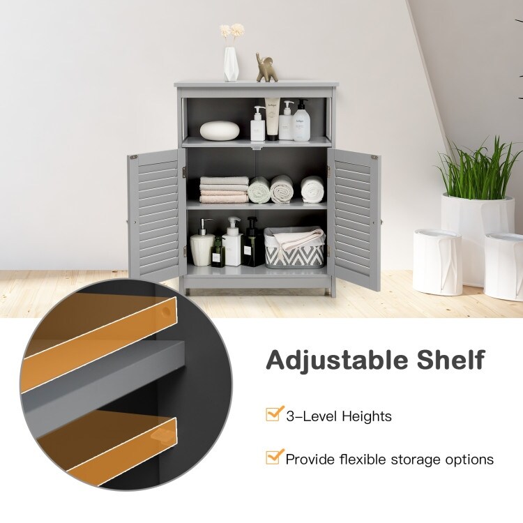 Wood Freestanding Bathroom Storage Cabinet with Double Shutter Door Gray   23.5'' x 12'' x 31.5'' (L x W x H)