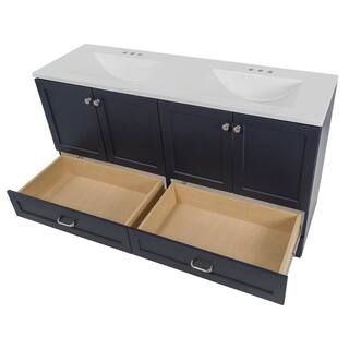 Glacier Bay Lancaster 60.25 in. W x 18.75 in. D Shaker Bath Vanity in Deep Blue with White Cultured Marble Top B60X20330