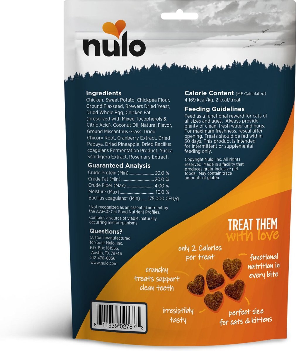 Nulo Digestive Health Functional BC30 Probiotic Chicken Recipe Grain-Free Crunchy Cat Treats， 4-oz bag