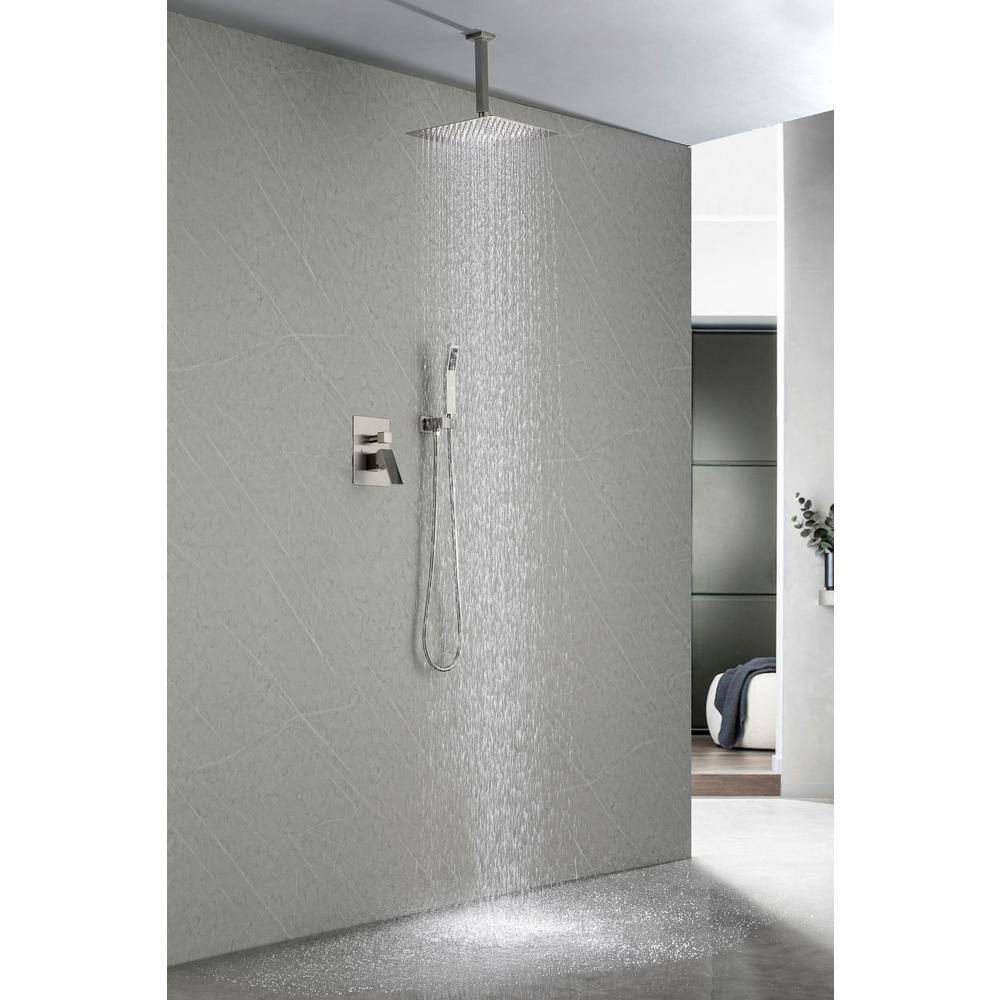 Lukvuzo High Pressure 12 in. Shower Head Brass Wall Bar Shower Kit with Hand Shower in Brushed Nickel HDSA11FS021