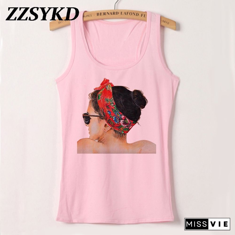 Plus Size Summer Women Fashion Vest Tank Tops Sexy Camisole Fashion Print Lady Casual Loose Sleeveless 90S Female T Shirt