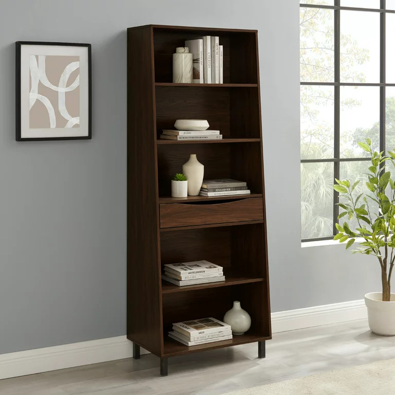 Contemporary Bookcase  Spacious Shelves  ampDrawer With Cut Out Pulls  Dark Walnut   Transitional   Bookcases   by Decorn  Houzz