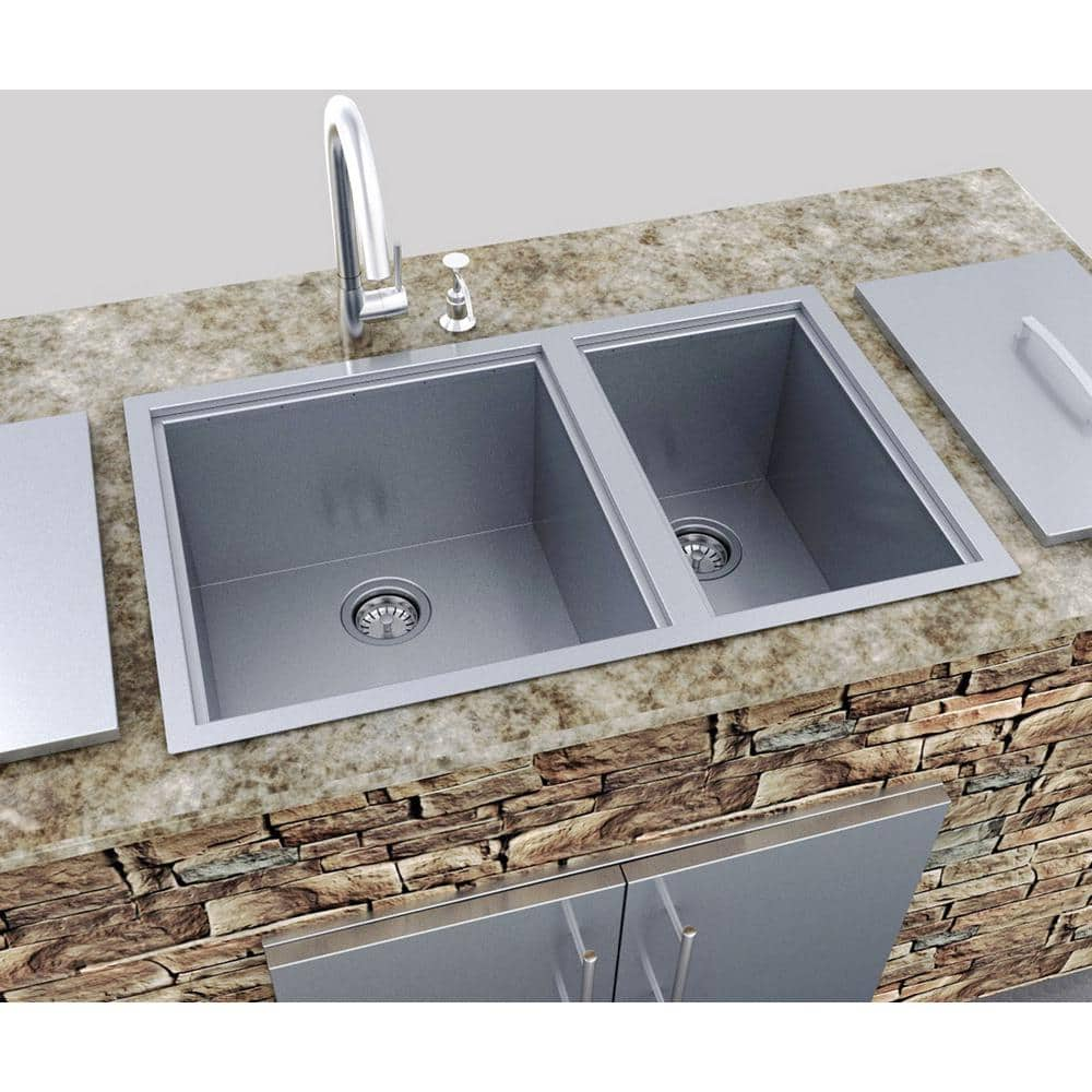 Sunstone Over/Under 34 in. x 12 in. Height Double Basin Sink with Covers B-SK34