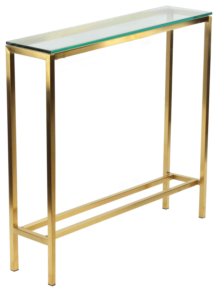 Cortesi Home Julie Console Table  Brushed Gold  ampGlass   Contemporary   Console Tables   by CozyStreet  Houzz