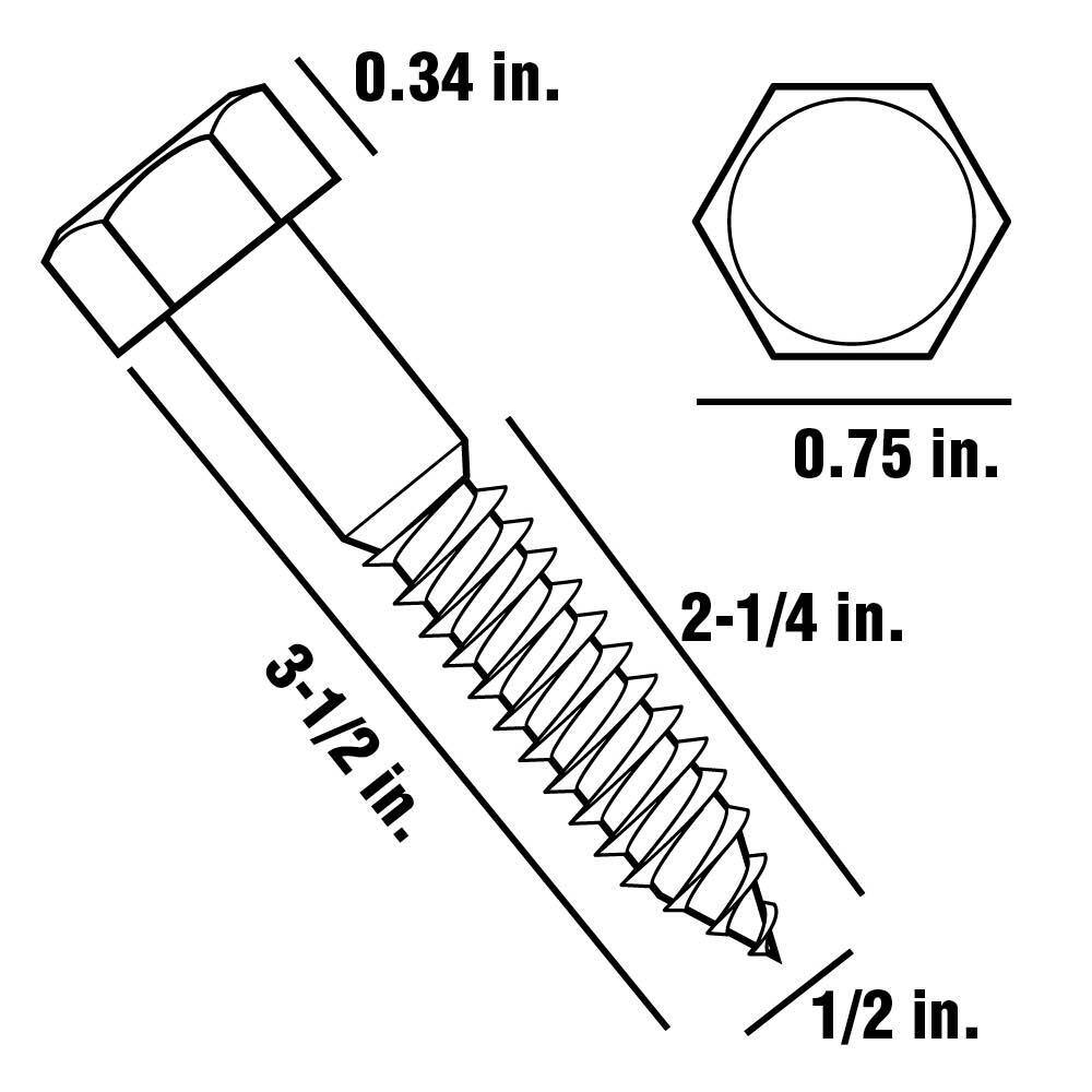 Everbilt 12 in. x 3- 12 in. Galvanized Hex Drive Hex Head Lag Screw 804686