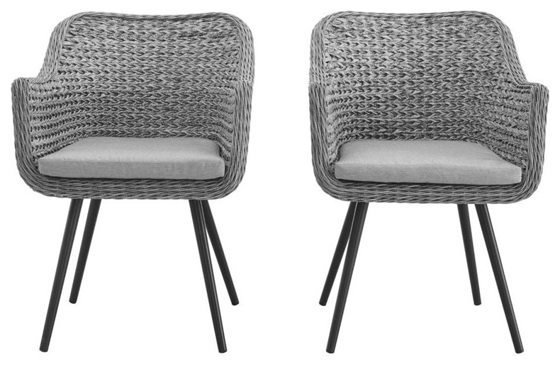 Modway Endeavor 19 quotRattan  ampFabric Patio Dining Armchair in Gray (Set of 2)   Tropical   Outdoor Dining Chairs   by Homesquare  Houzz