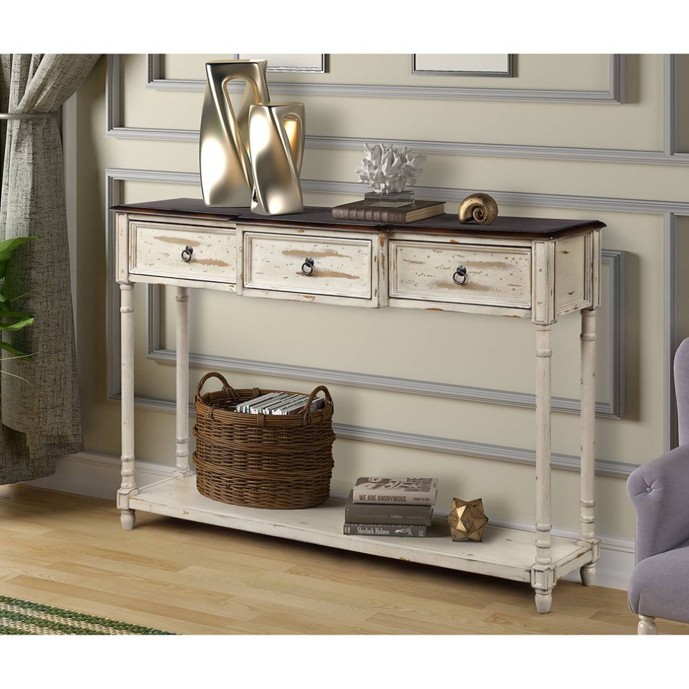 Classic Console Table  Turned Legs  amp3 Ample Drawers With Ring Pulls   French Country   Console Tables   by Decor Love  Houzz