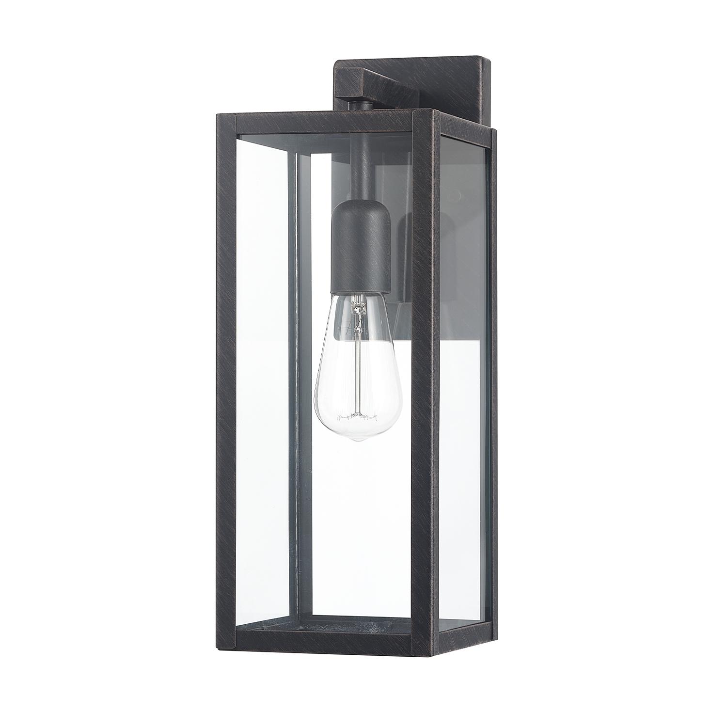 Globe Electric Bowery 1-Light Brushed Dark Bronze Outdoor Indoor Wall Sconce with Clear Glass Shade， 44837