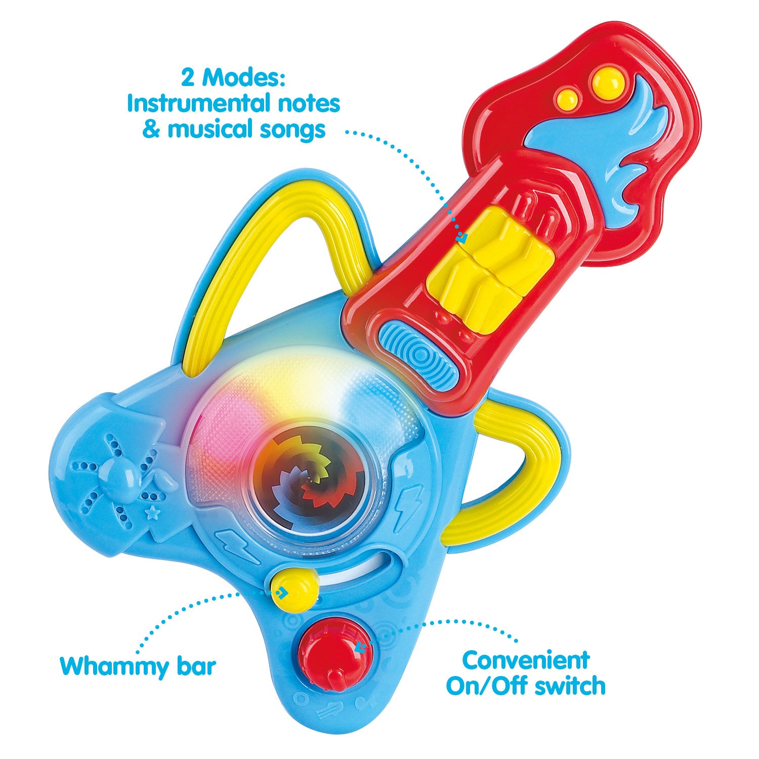 Kidoozie Rock N Glow Musical Guitar， Handheld Toy Instrument with Lights and Sounds for Toddlers 12M+