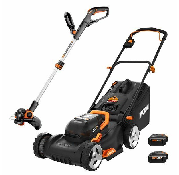 Worx Wg911 Power Share 40v Lawn Mower And 20v Grass Trimmer wg743 And Wg163