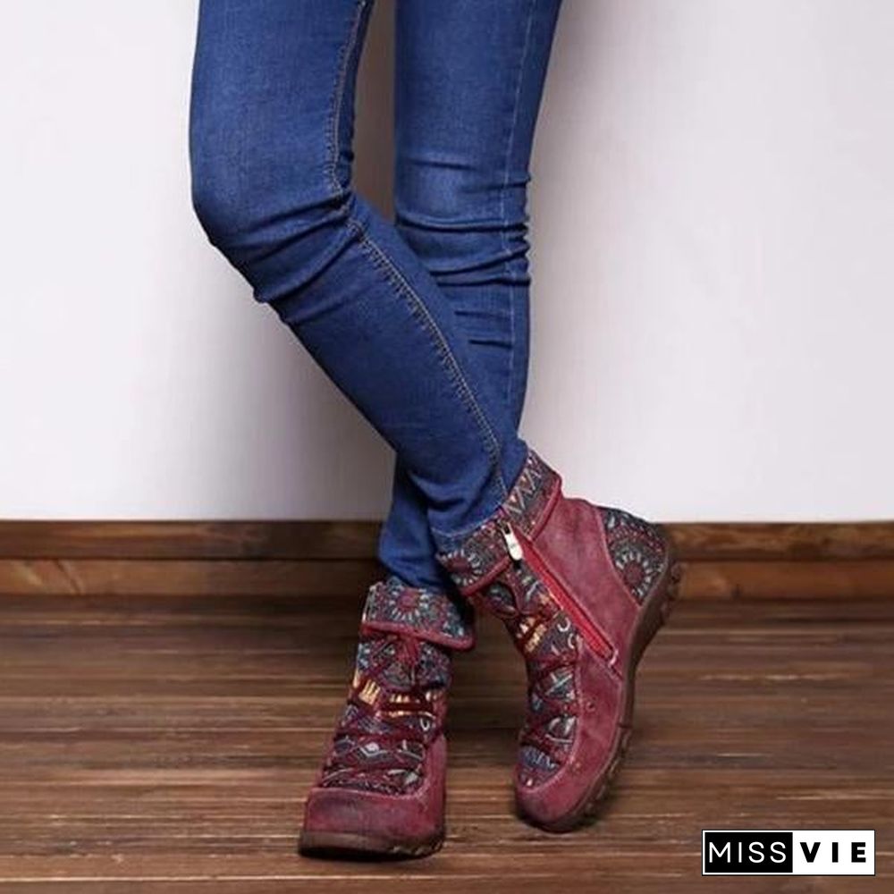 Casual Lace Up Zipper Comfy Flat Boots