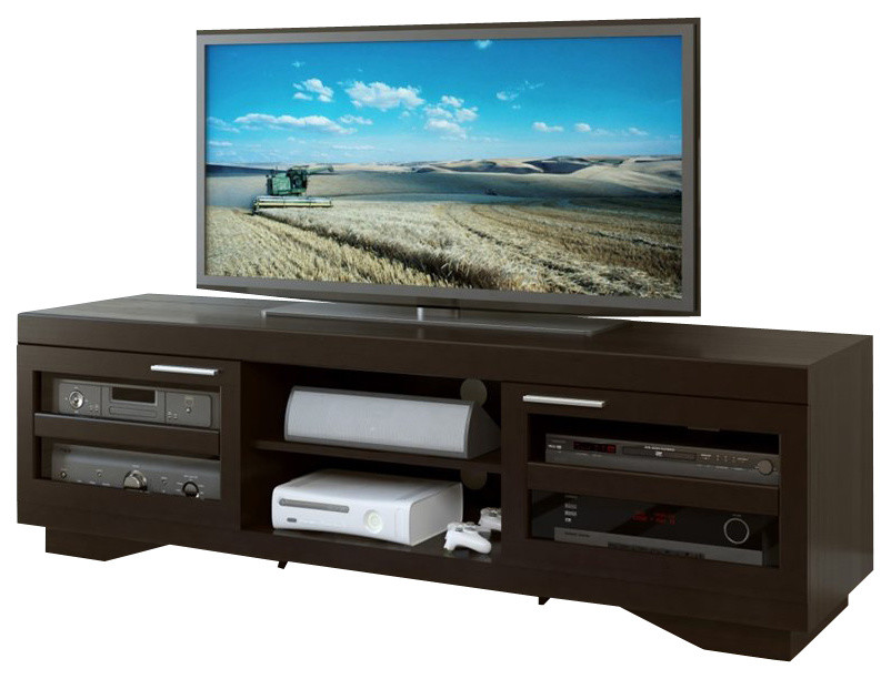 CorLiving Granville Espresso Black Wood Veneer TV Stand    For TVs up to 85 quot  Transitional   Entertainment Centers And Tv Stands   by Homesquare  Houzz