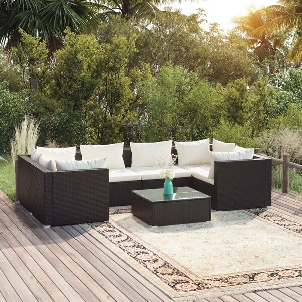 vidaXL Patio Lounge Set Outdoor Sectional Sofa Set Table Garden Poly Rattan