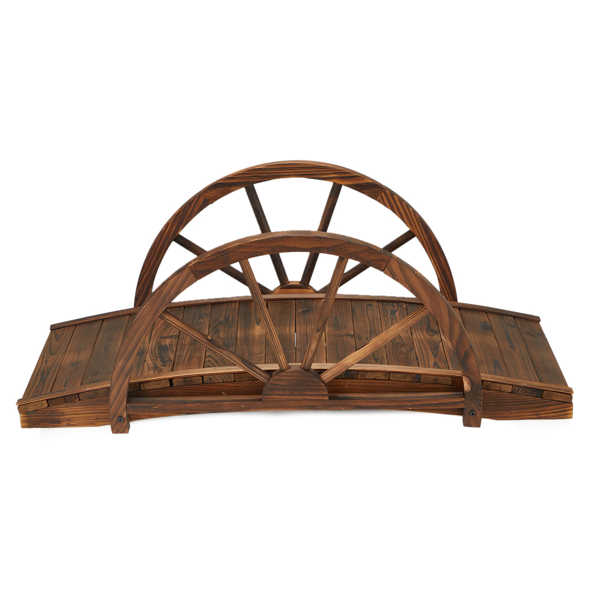 JOMEED 3.3 Foot Wooden Garden Arched Footbridge with Half-Wheel Railings