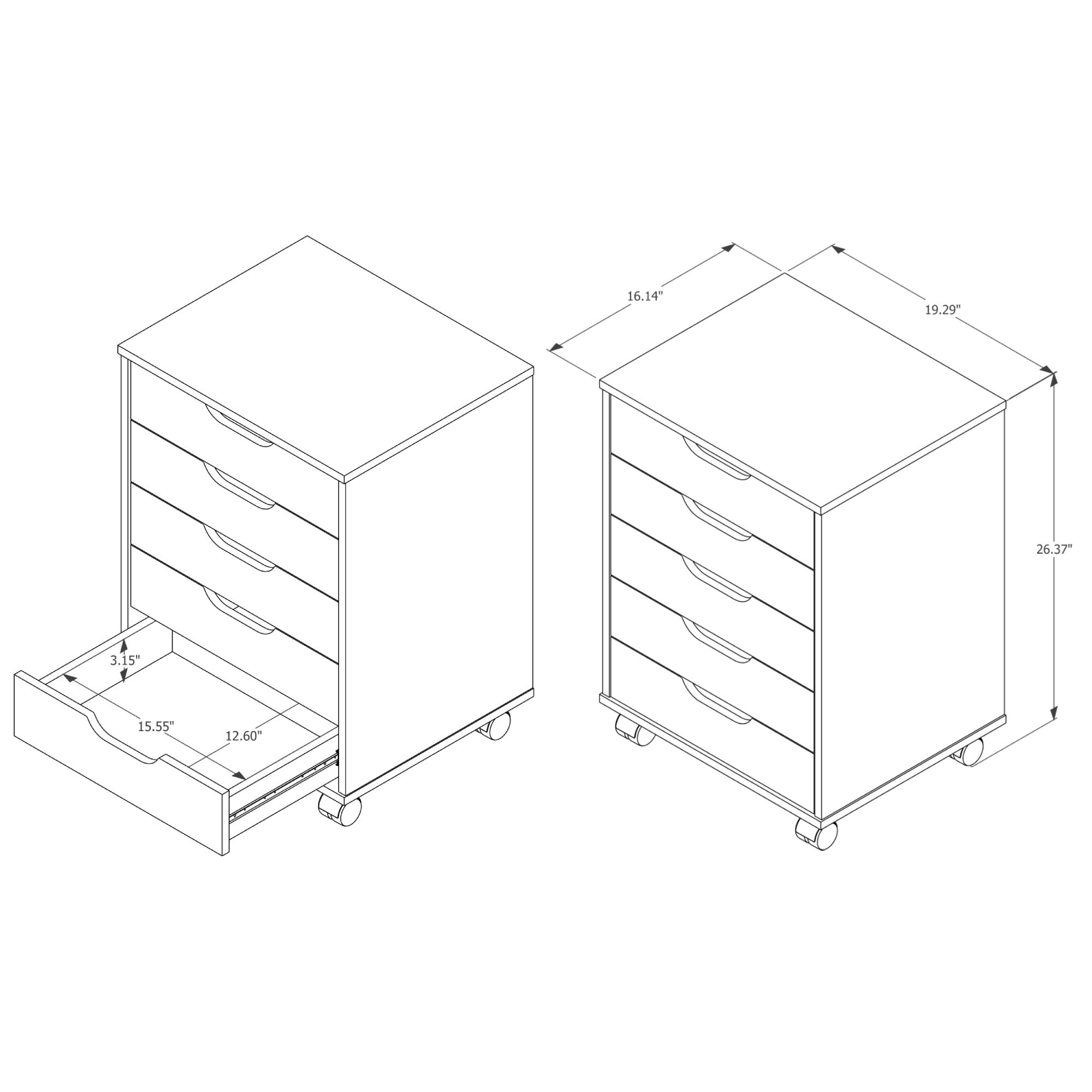 Boahaus Ebadi White 5-Drawer Multipurpose Dresser Chest with Caster Wheels