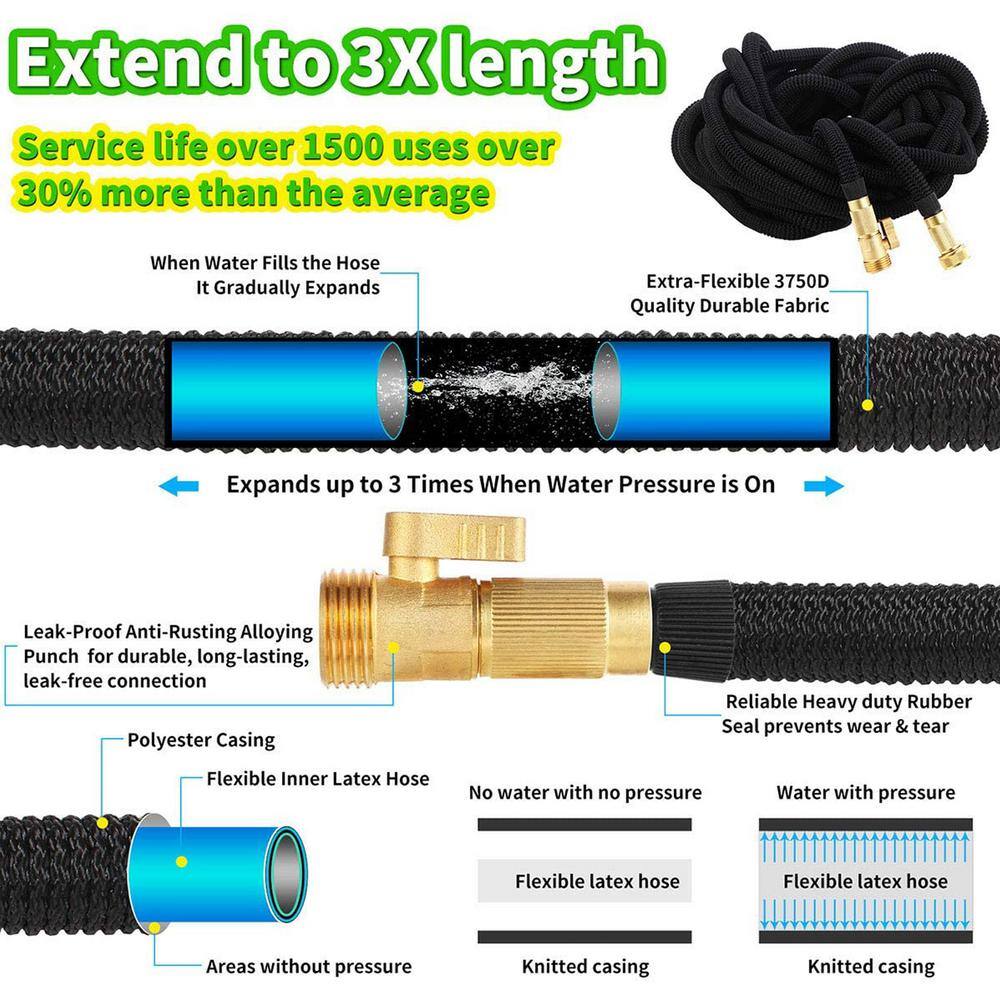 WeGuard 34 in. 100 ft. Expandable Garden Hose Flexible Water Hose with 10 Function Nozzle Durable 3750D Water Hose 341000119