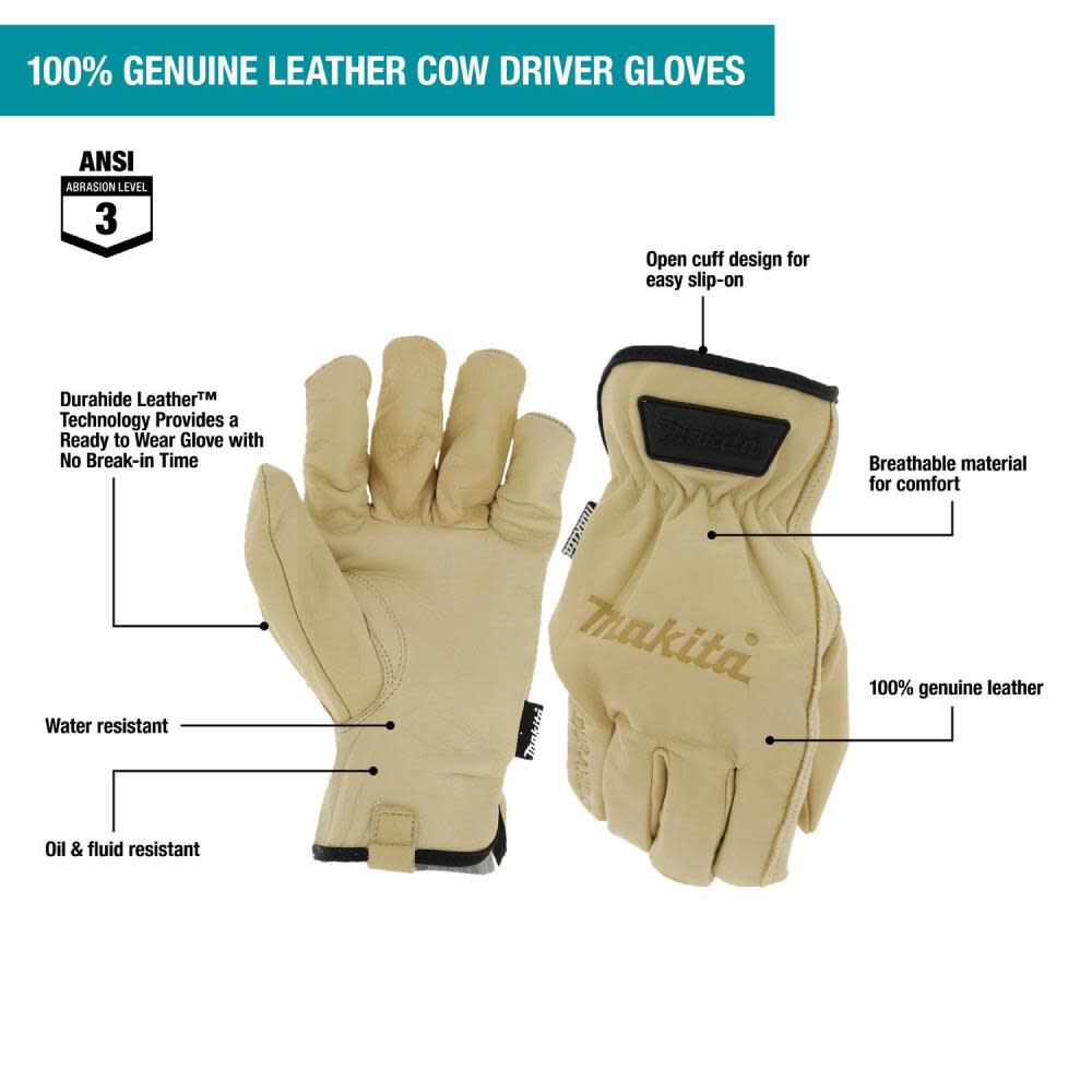 Makita Driver Gloves Genuine Leather Cow Large T-04195 from Makita