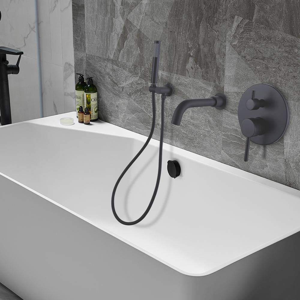 Tahanbath 1-Handle 1-Spray Wall Mounted Tub and Shower Faucet in Matte Black (Valve Included) MSCTBD858MB-ZQ