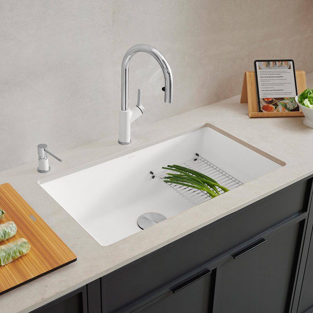 Blanco PRECIS Undermount Granite Composite 32 in. Single Bowl Kitchen Sink in White 440150