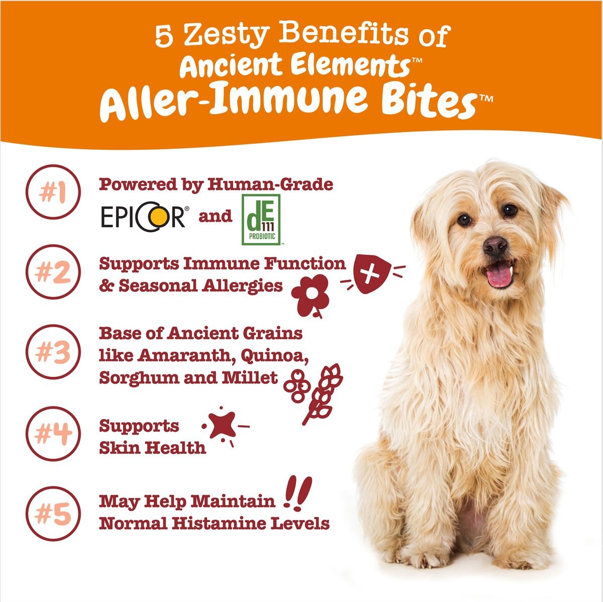 Zesty Paws Ancient Elements Aller-Immune Bites Bison Flavored Soft Chews Allergy and Immune Supplement for Dogs