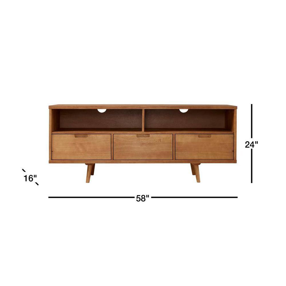 Walker Edison Furniture Company Ivy 58 in. Caramel Wood TV Stand with 3 Drawers Fits TVs Up to 64 in. with Cable Management HD58IV3DCA